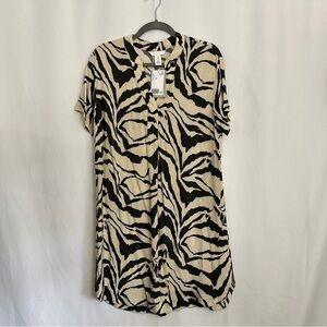 NWT H&M Women’s Zebra Print V Neck Tunic in Light Beige sz XS